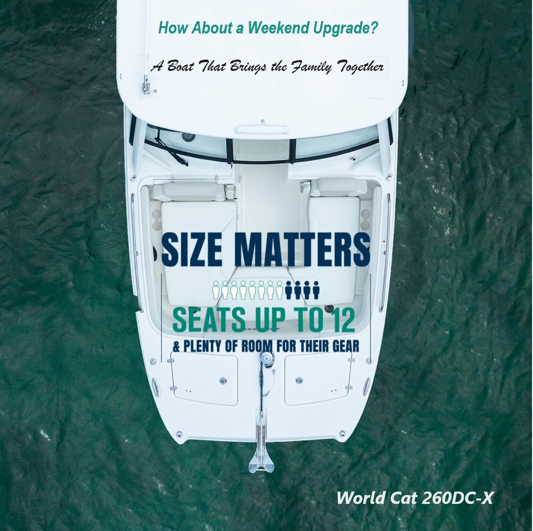 World Cat 260DC-X anchored in a lagoon with guests relaxing and fishing in the Arabian Gulf.