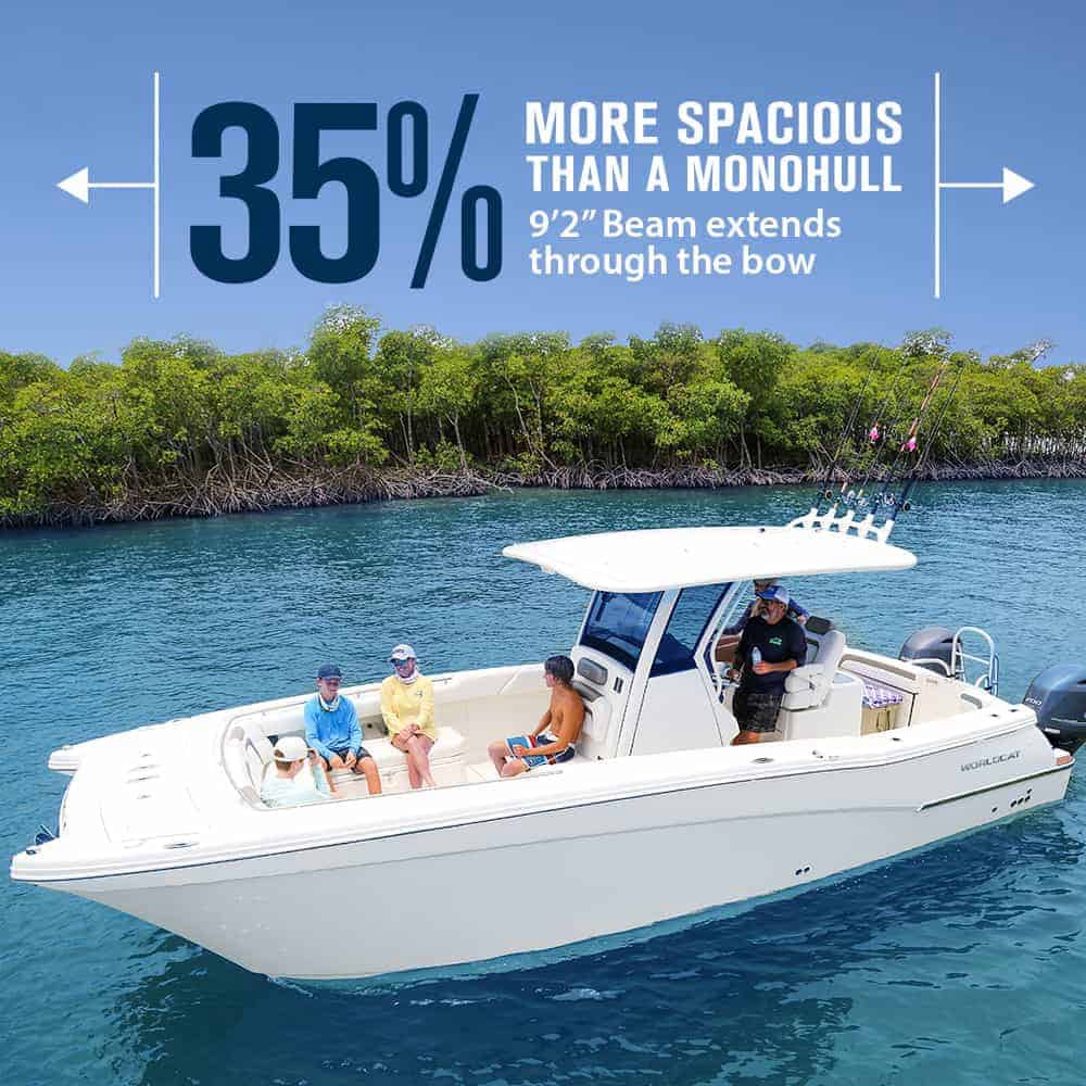 World Cat 280CC-X in the Arabian Gulf with guests enjoying luxury and comfort.